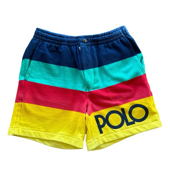 POLO Ralph Lauren Stripe Fleece Shorts SMALL Men's Blue Red Yellow Green NWT